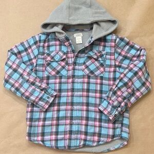 L.L. Bean Light Blue and Pink Plaid Fleece Shirt Jacket